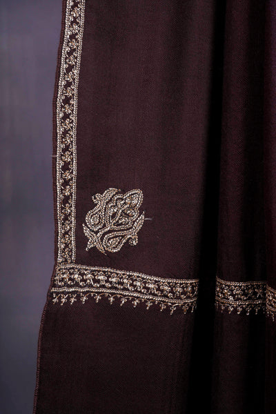 Brown Tilla Embroidery Pashmina Shawl
