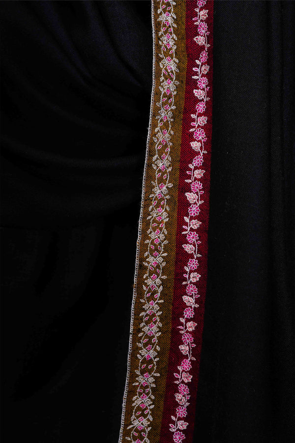 Black base Border Embroidery Cashmere Pashmina Shawl