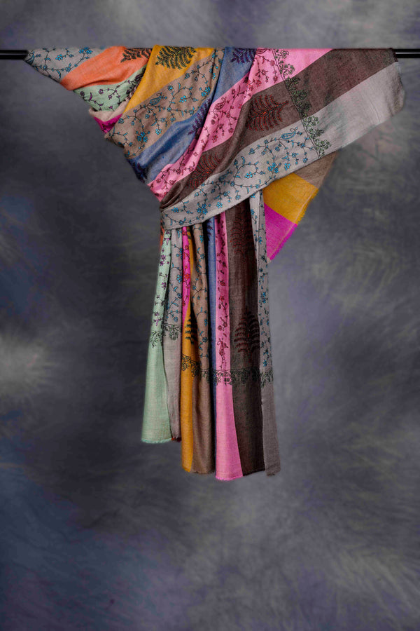 Multi Color Butti-Dar & Jali Embroidery Cashmere Pashmina Shawl