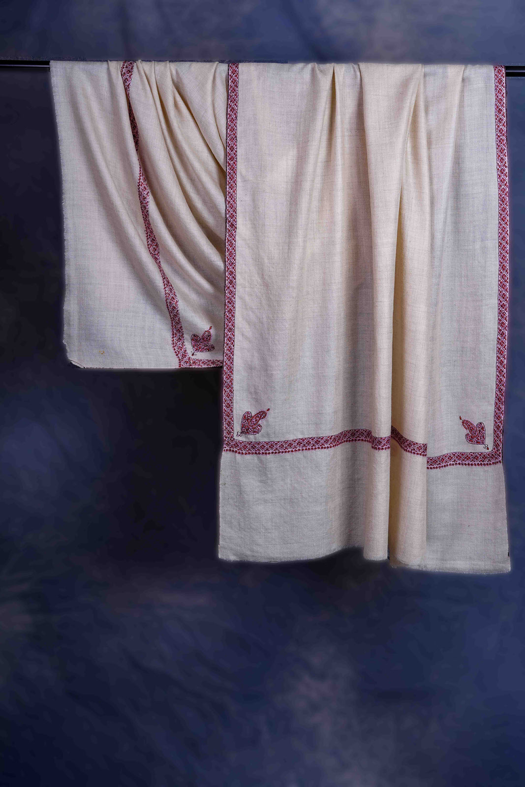 Ivory colour with Small Border Embroidery Cashmere Pashmina Shawl