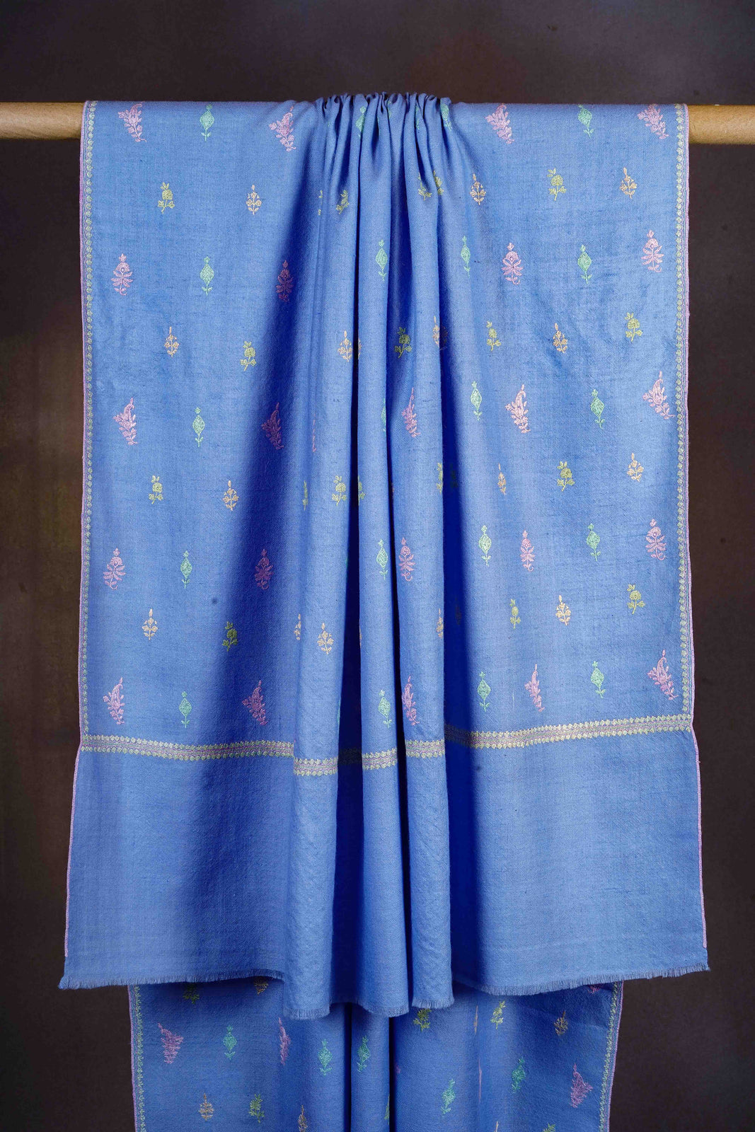 Blue Base Buteh-dar Embroidery Pashmina Cashmere Shawl
