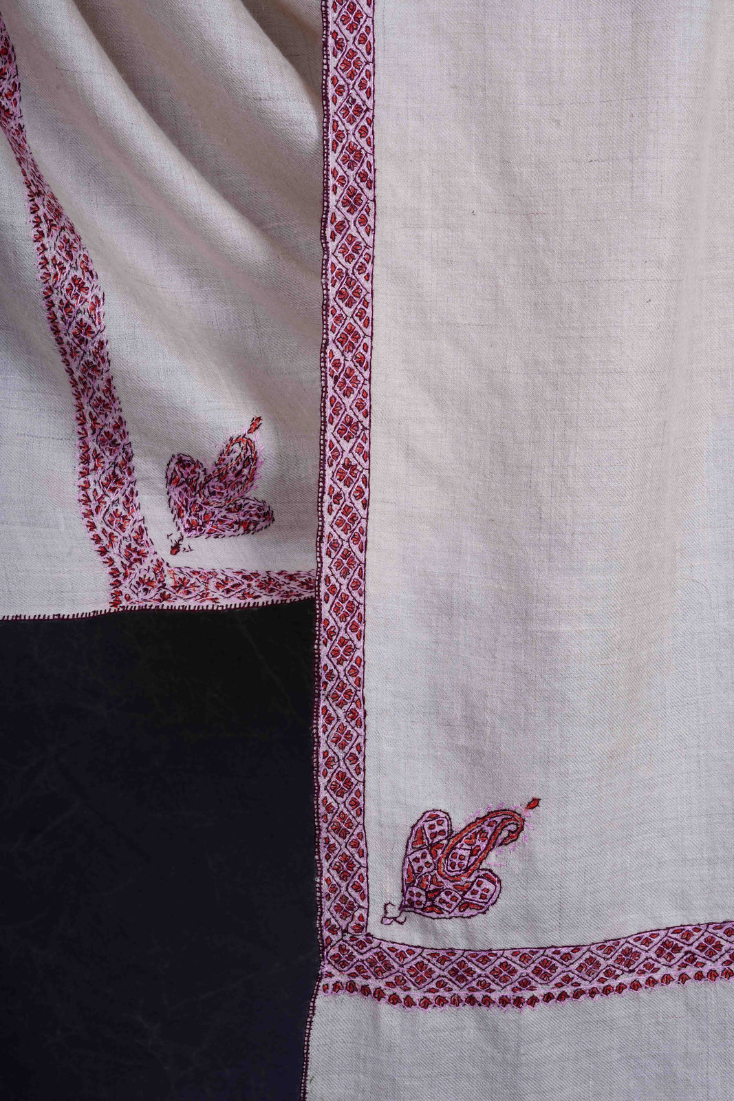 Ivory colour with Small Border Embroidery Cashmere Pashmina Shawl