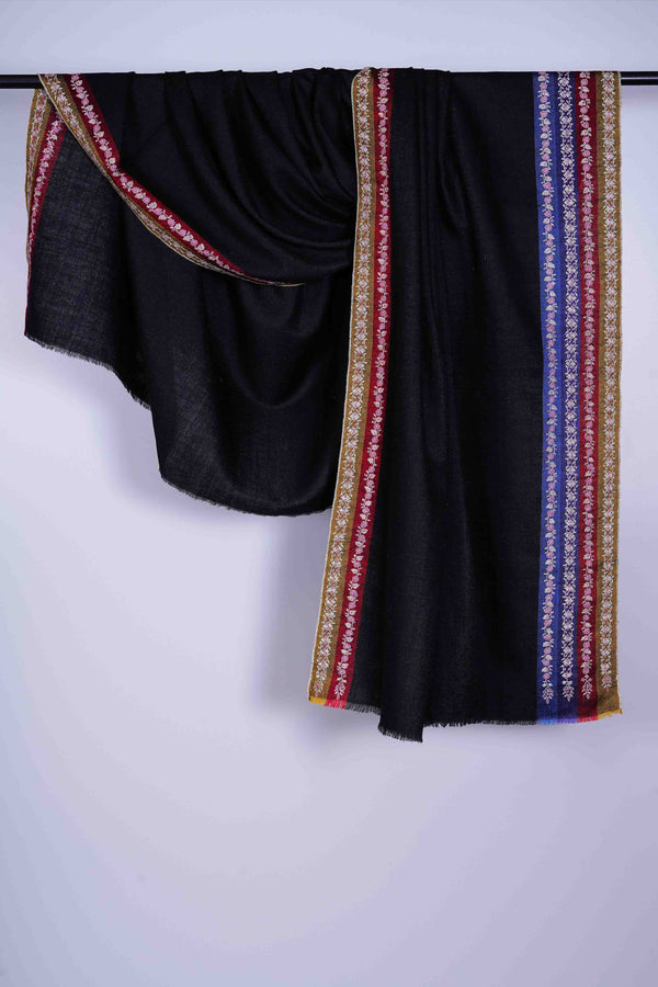 Black base Border Embroidery Cashmere Pashmina Shawl