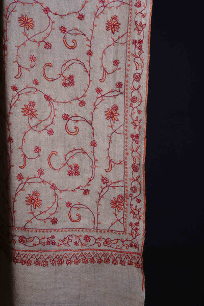 Natural Jali Sozni Embroidery Merino Wool Stole