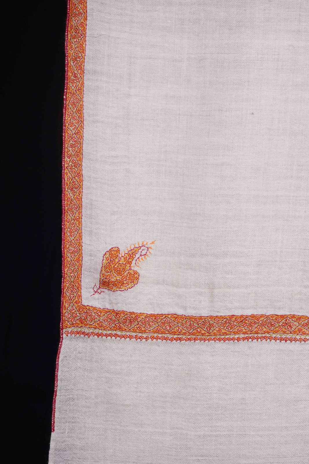Ivory Base with Orange Border Embroidery Cashmere Pashmina Scarf