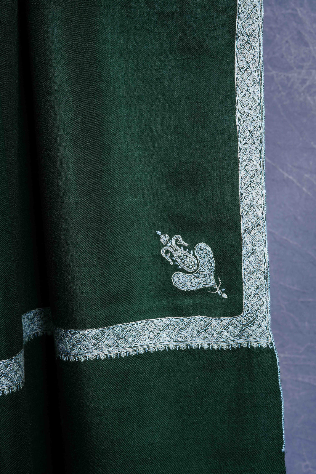 Green colour with Small Border Embroidery Cashmere Pashmina Shawl