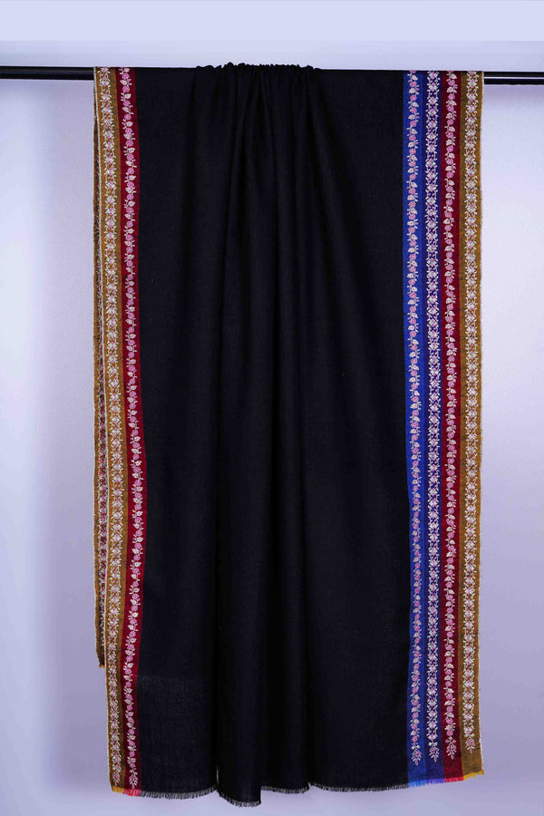 Black base Border Embroidery Cashmere Pashmina Shawl