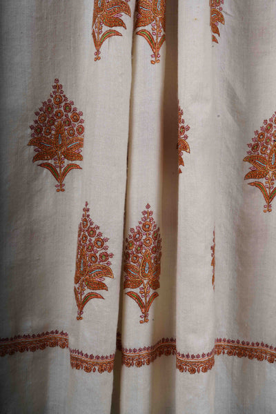 Ivory Base with Orange color Buteh-dar Embroidery Pashmina Cashmere Shawl