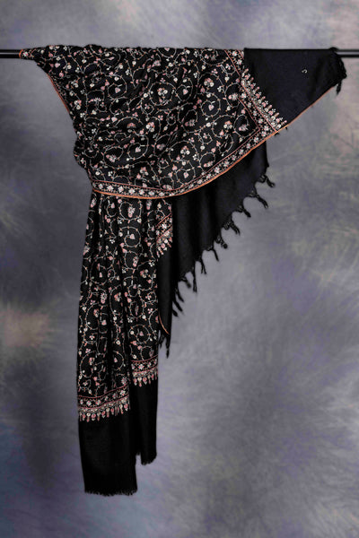 Black Base Jali Embroidery Cashmere Pashmina Shawl