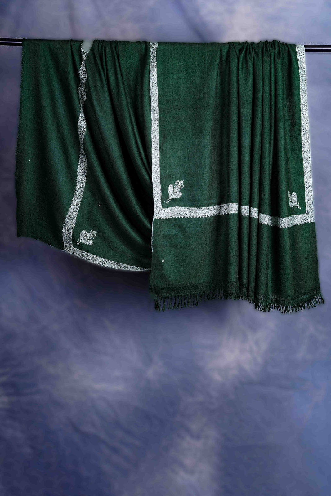 Green colour with Small Border Embroidery Cashmere Pashmina Shawl