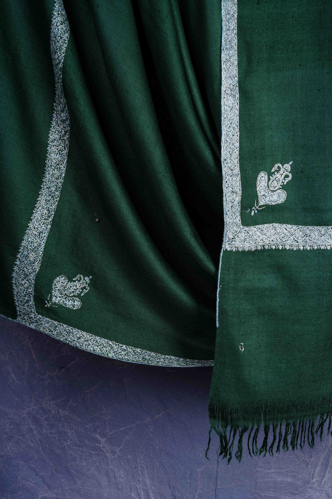 Green colour with Small Border Embroidery Cashmere Pashmina Shawl