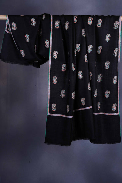 Black Boteh motif Embroidery Cashmere Pashmina Shawl
