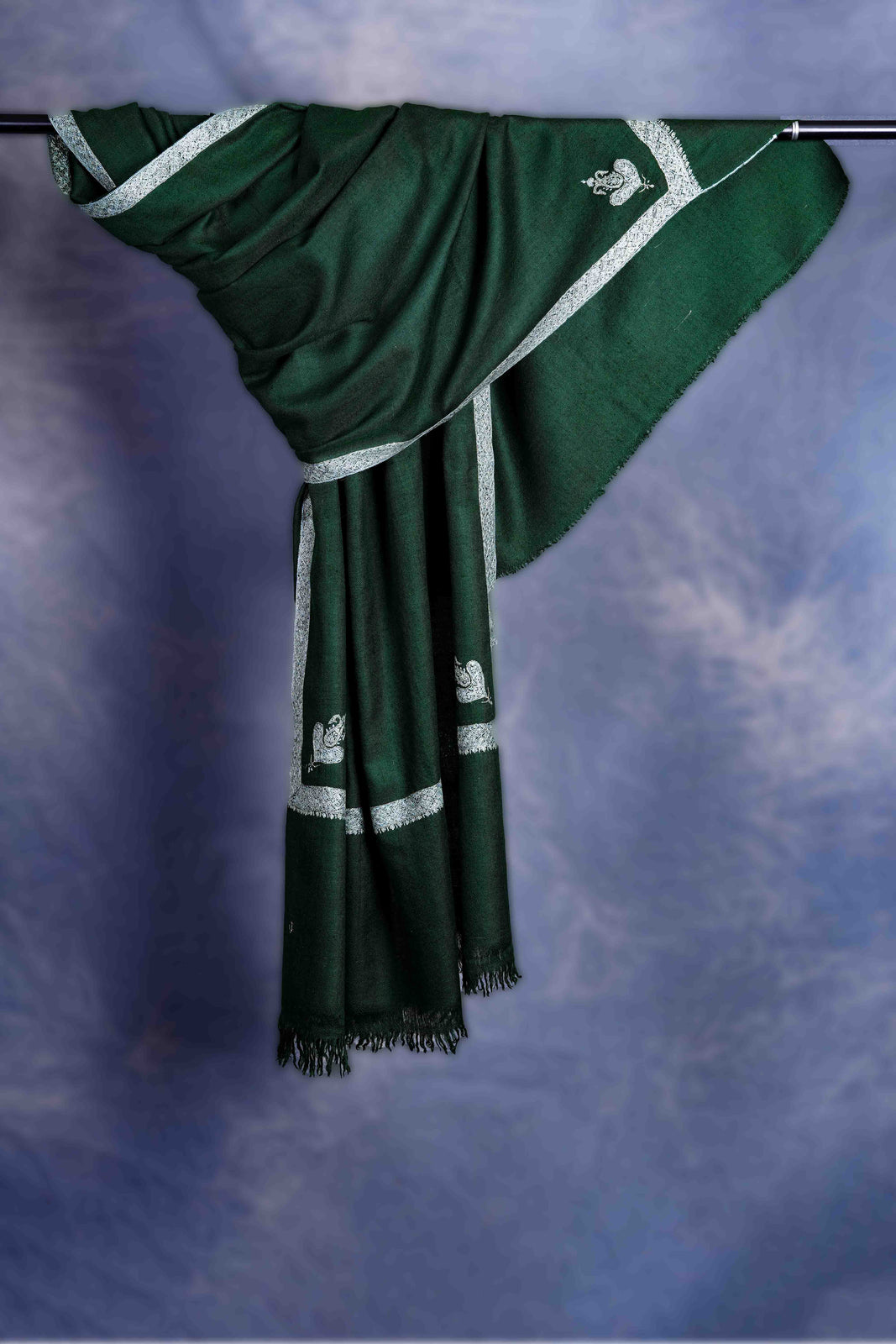 Green colour with Small Border Embroidery Cashmere Pashmina Shawl