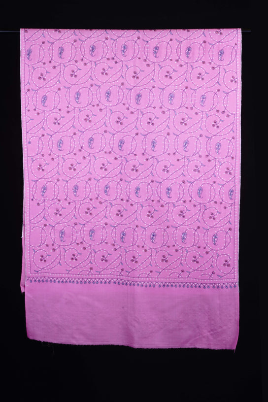 Taffy Pink Jali Sozni Embroidery Wool Stole