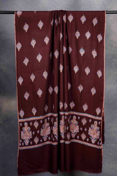 Brown Butti-Dar & Border Embroidery Cashmere Shawl