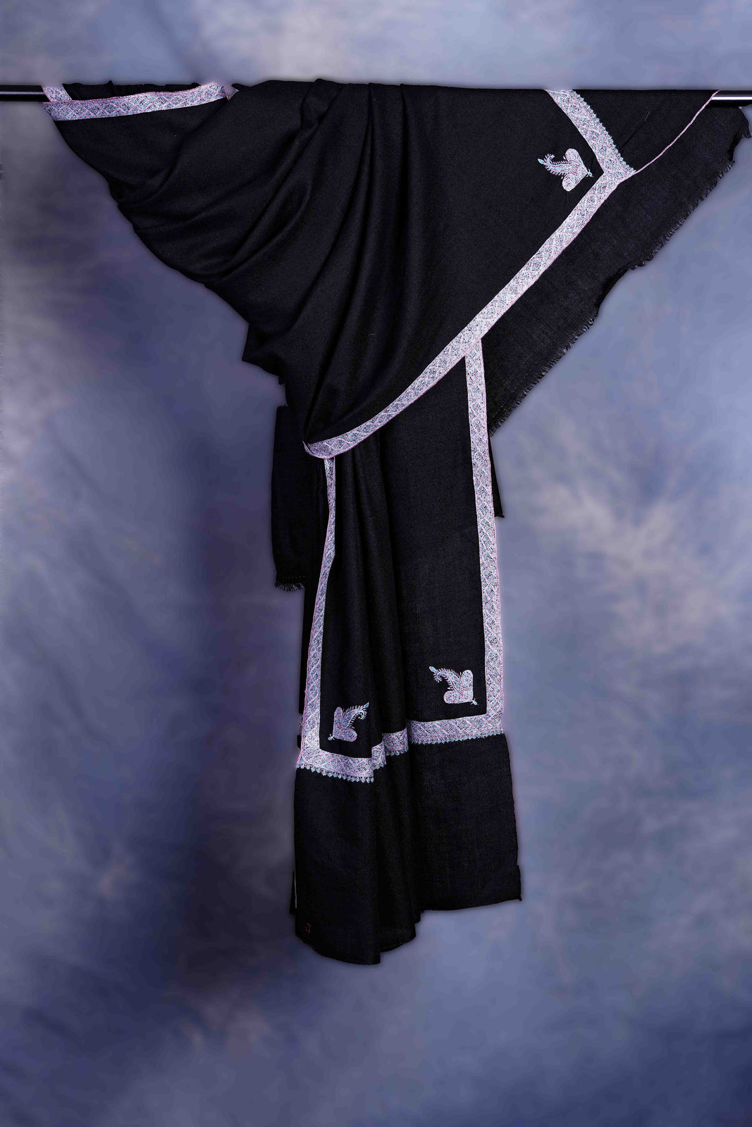 Black colour with Small Border Embroidery Cashmere Pashmina Shawl