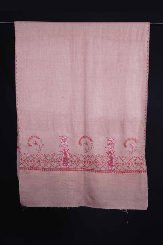 Natural Border Sozni Embroidery Merino Wool Scarf