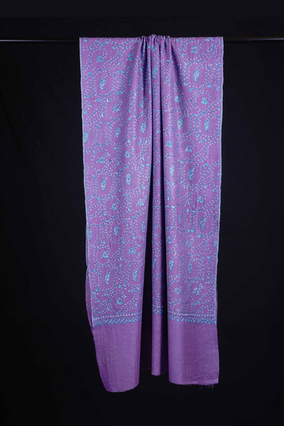 Lilac Jali Sozni Embroidery Merino Wool Stole