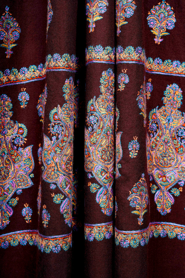 Brown Butti-Dar & Border Embroidery Cashmere Shawl