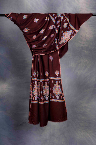 Brown Butti-Dar & Border Embroidery Cashmere Shawl