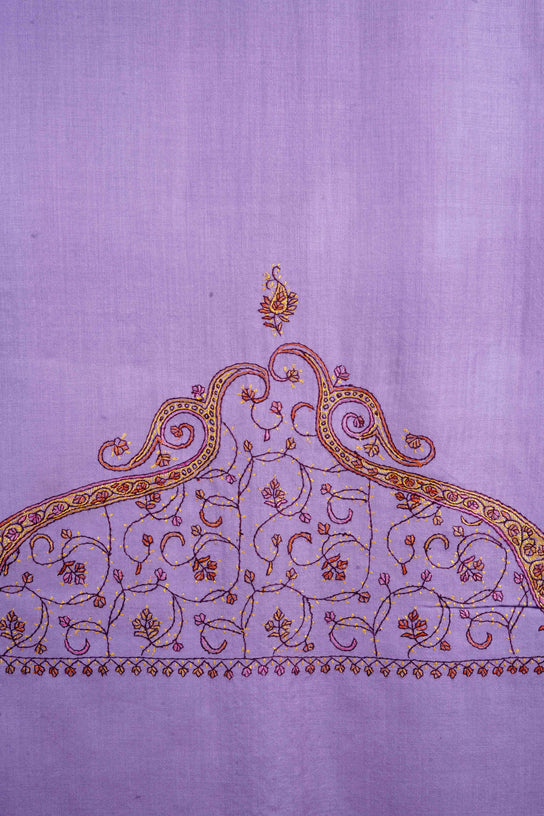Lilac Big Border Sozni Embroidery Merino Wool Scarf