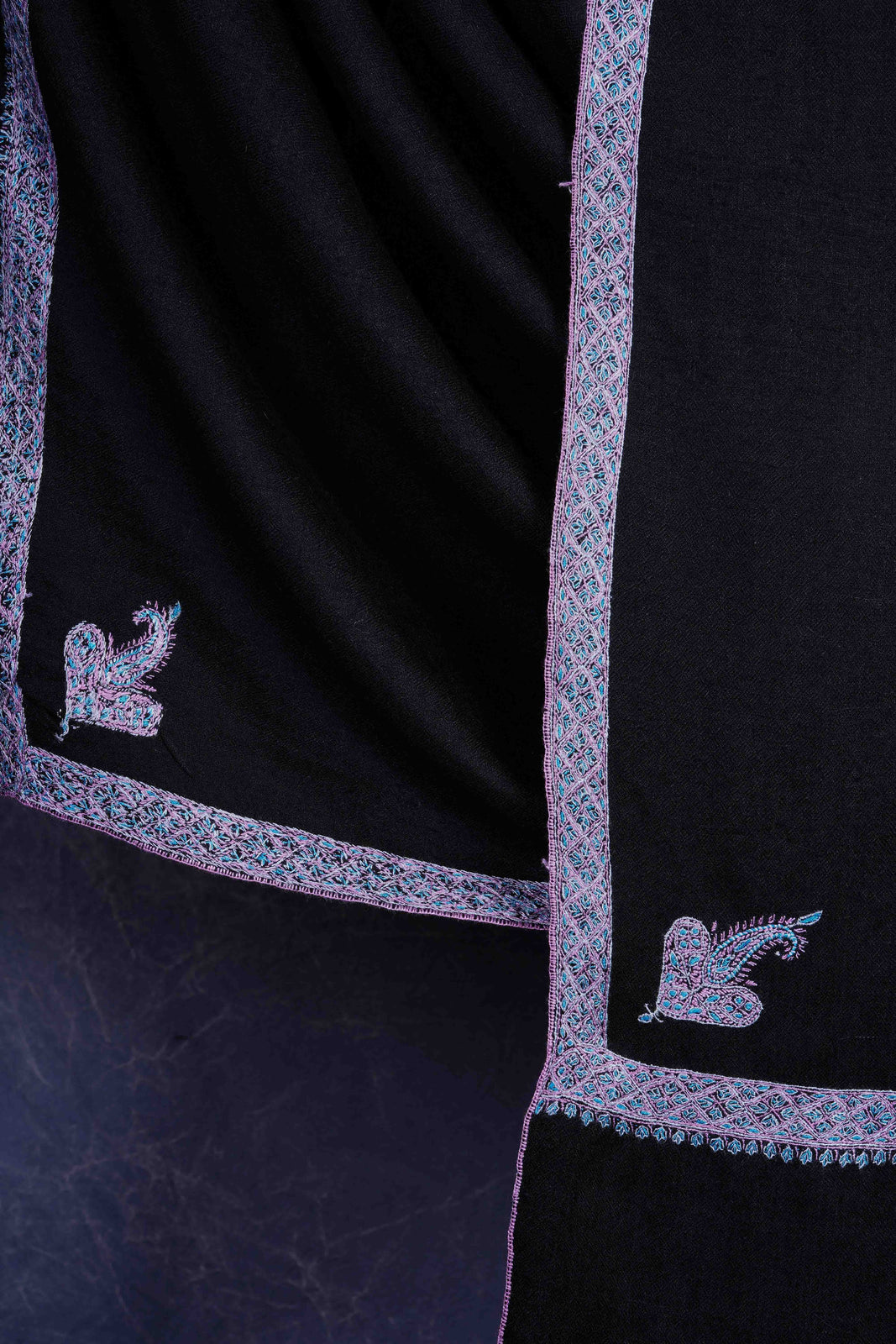 Black colour with Small Border Embroidery Cashmere Pashmina Shawl