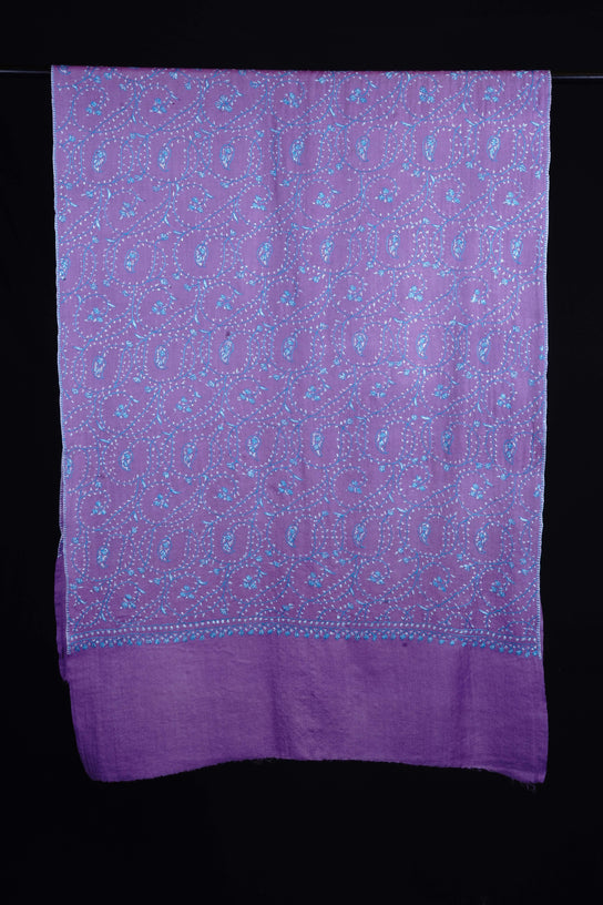 Lilac Jali Sozni Embroidery Merino Stole