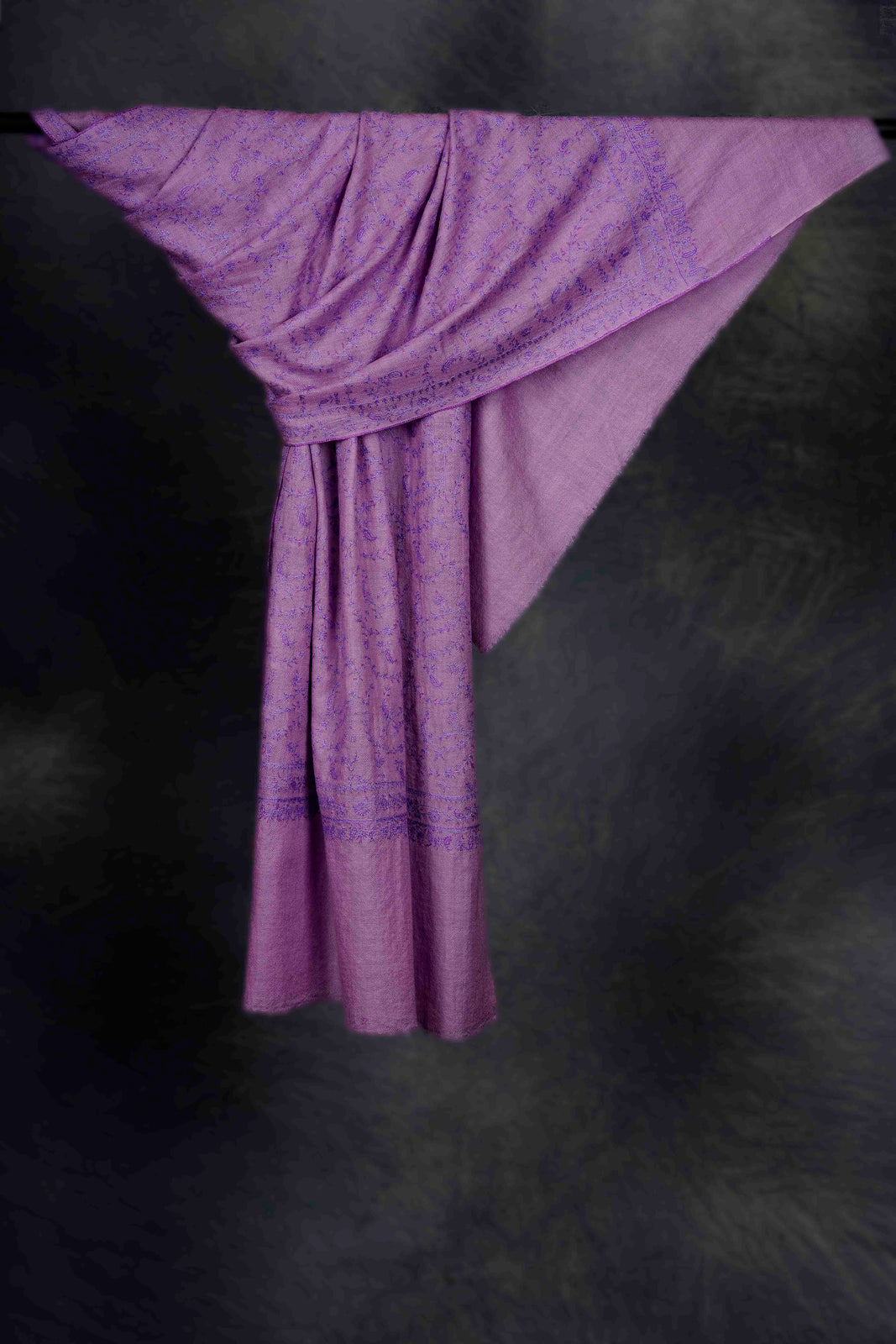 Mauve Base Jali Embroidery Pashmina Cashmere Scarf