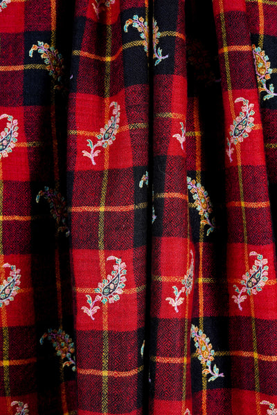 Red Check Embroidery Pashmina Cashmere Shawl