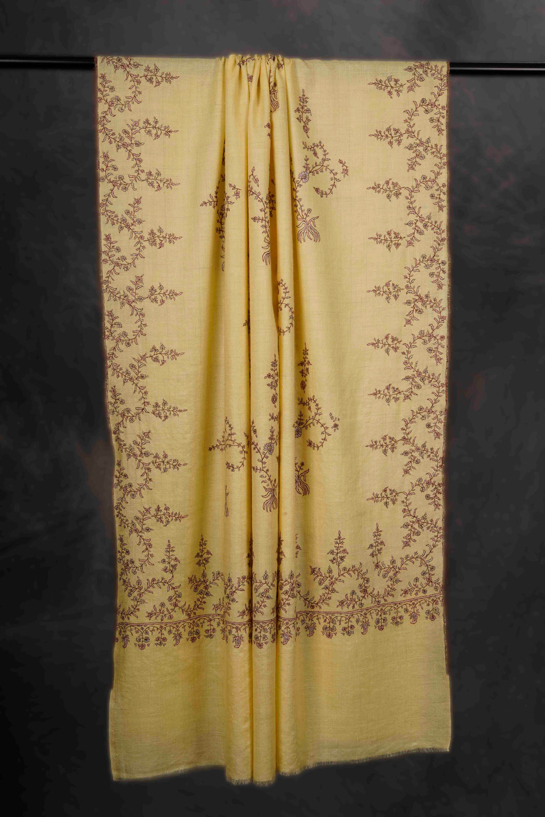 Yellow Motif Embroidery Cashmere Pashmina Shawl