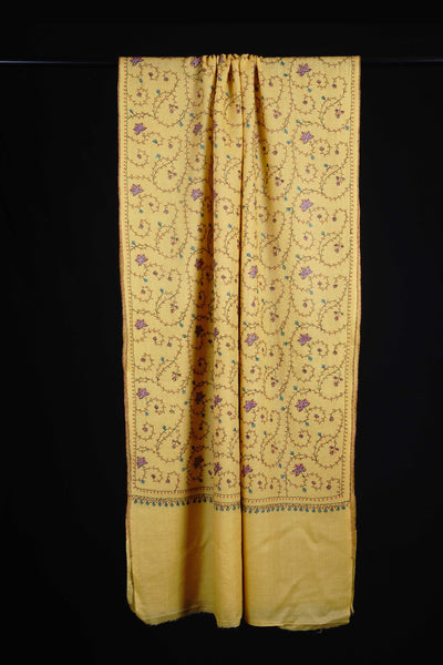 Lemon base with blue and pink Jali Sozni Embroidery Stole