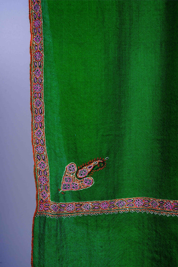 Green Border Embroidery Cashmere Pashmina Shawl