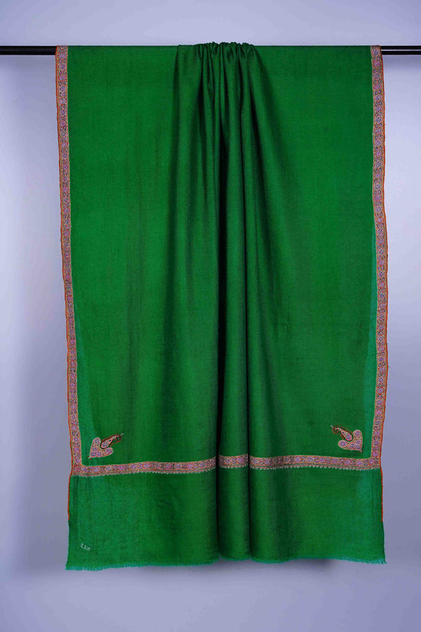 Green Border Embroidery Cashmere Pashmina Shawl