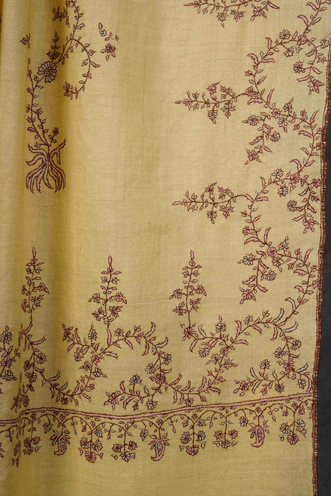 Yellow Motif Embroidery Cashmere Pashmina Shawl