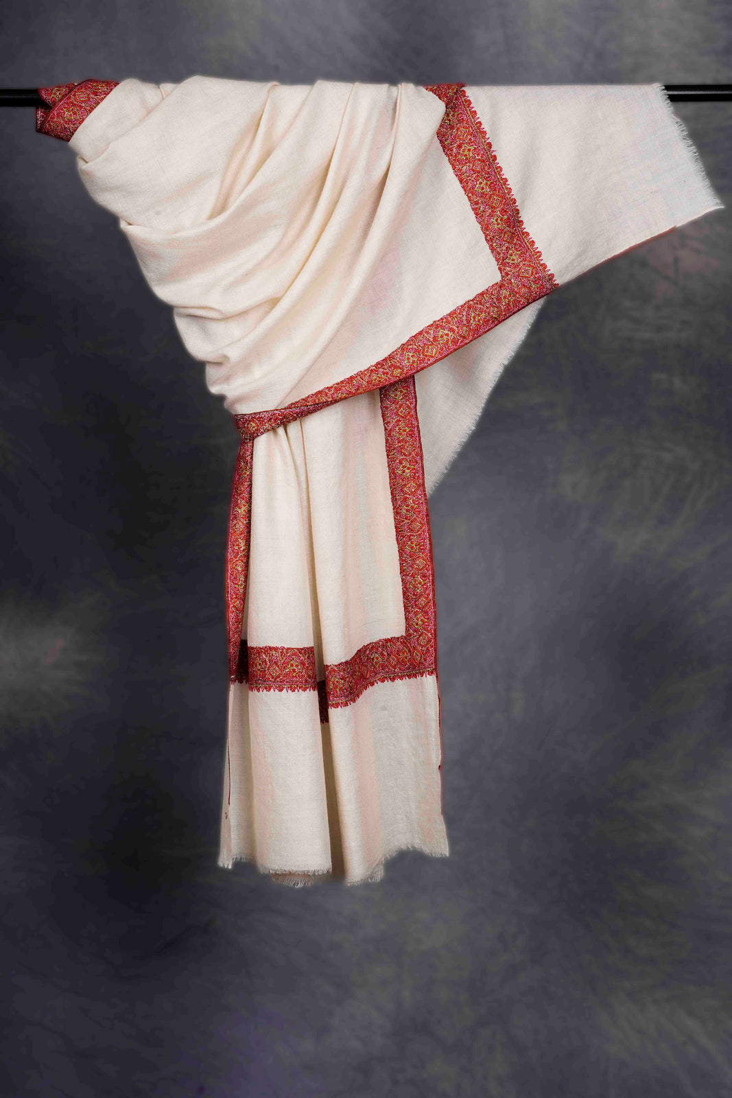 Ivory Base Big Border Embroidery Cashmere Pashmina Shawl