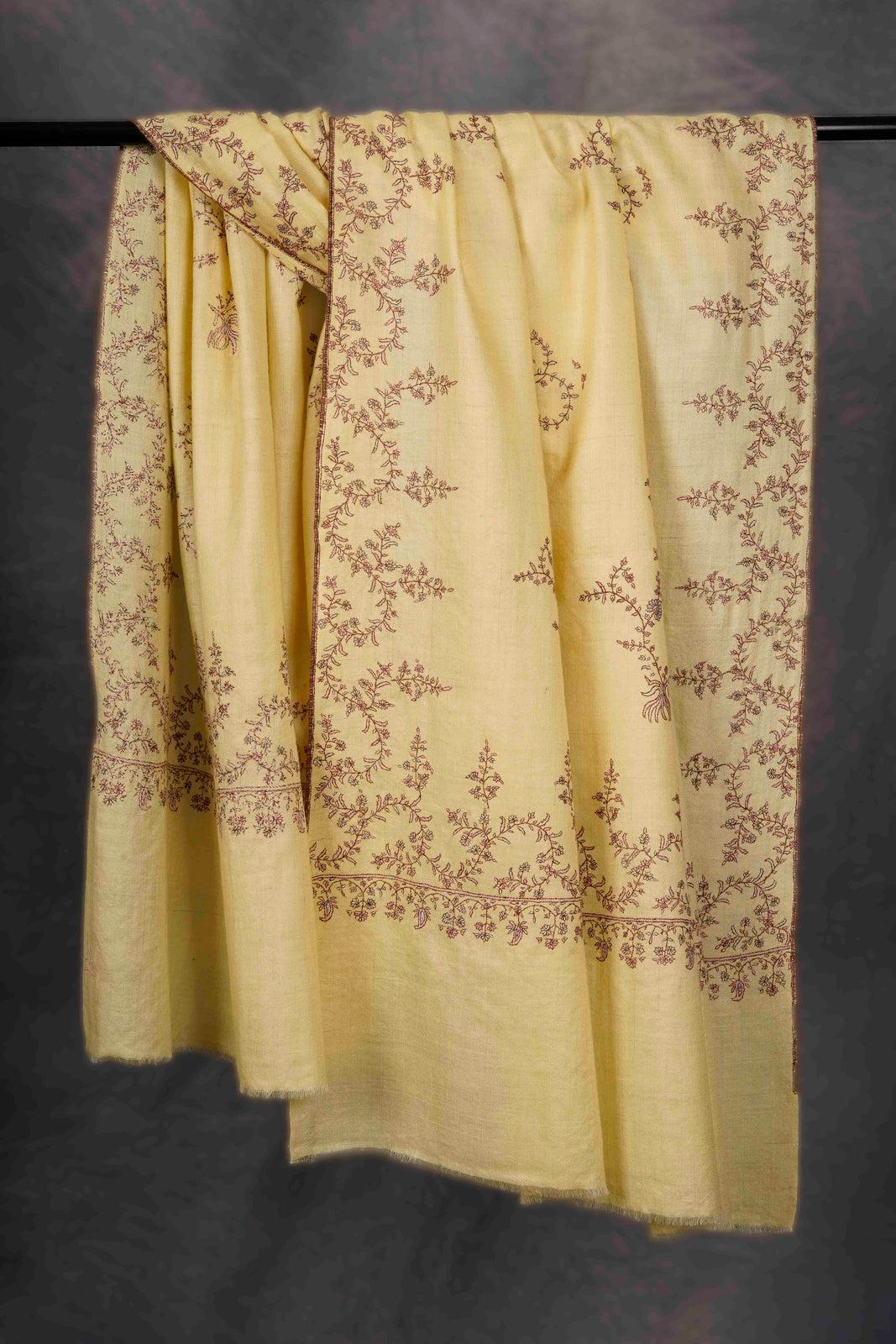 Yellow Motif Embroidery Cashmere Pashmina Shawl