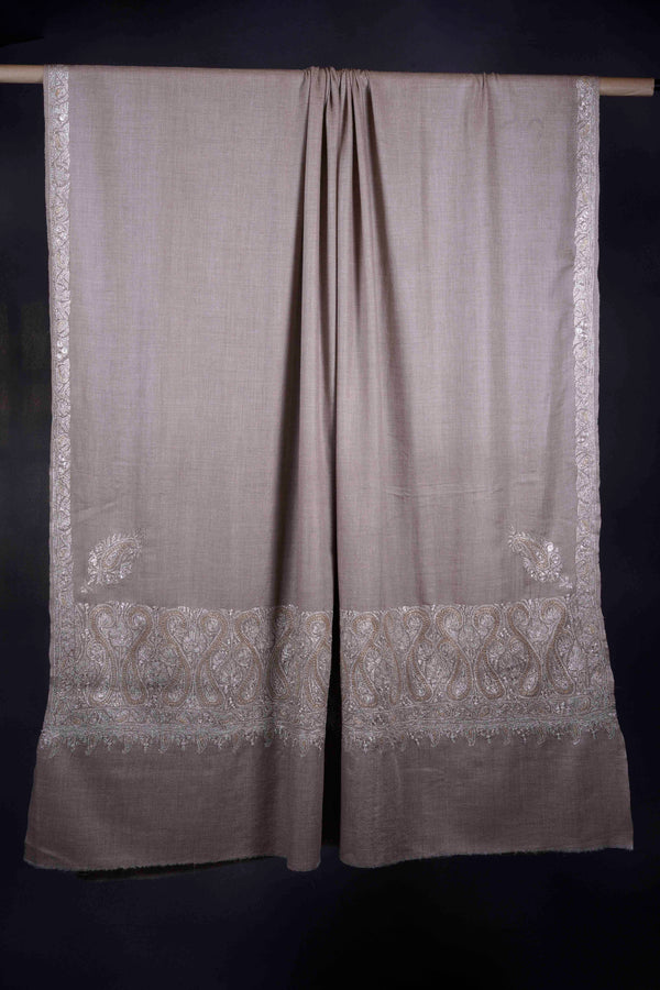 3 Yard Natural Tilla Embroidery Pashmina Shawl — Tilla gold embroidery pashmina shawl from Kashmir
