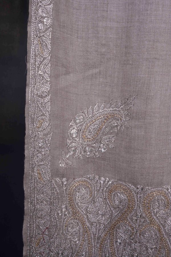 3 Yard Natural Tilla Embroidery Pashmina Shawl — pashmina shawl detail