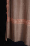 Beige Base with Mustard and Peach Border Embroidery Cashmere Pashmina Shawl