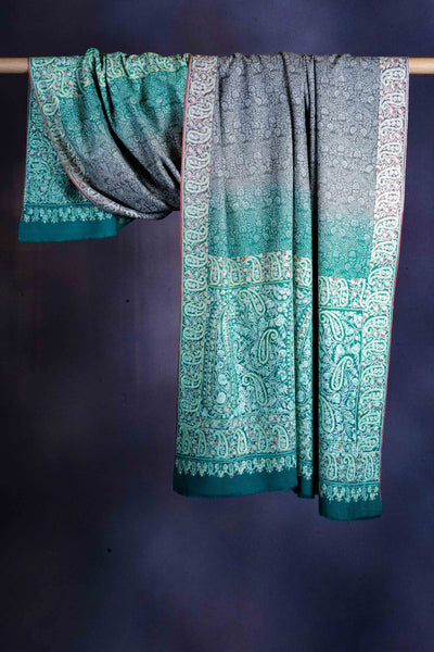 Teal Green Jamawar Embroidery Pashmina Shawl