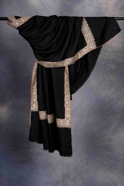 Black Base Big Border Embroidery Cashmere Pashmina Shawl