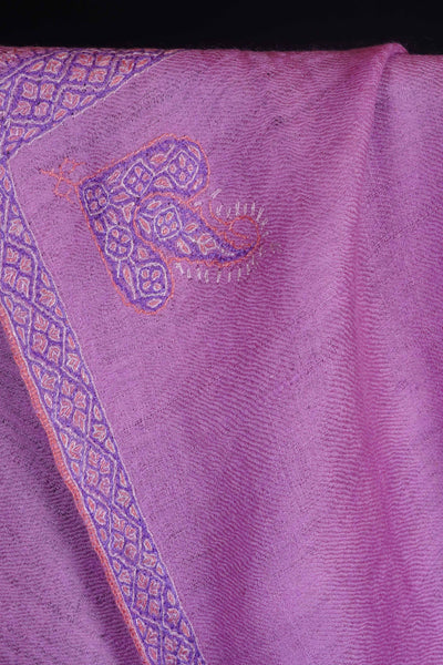 Orchid Purple Mauve Border Embroidery Cashmere Pashmina Scarf