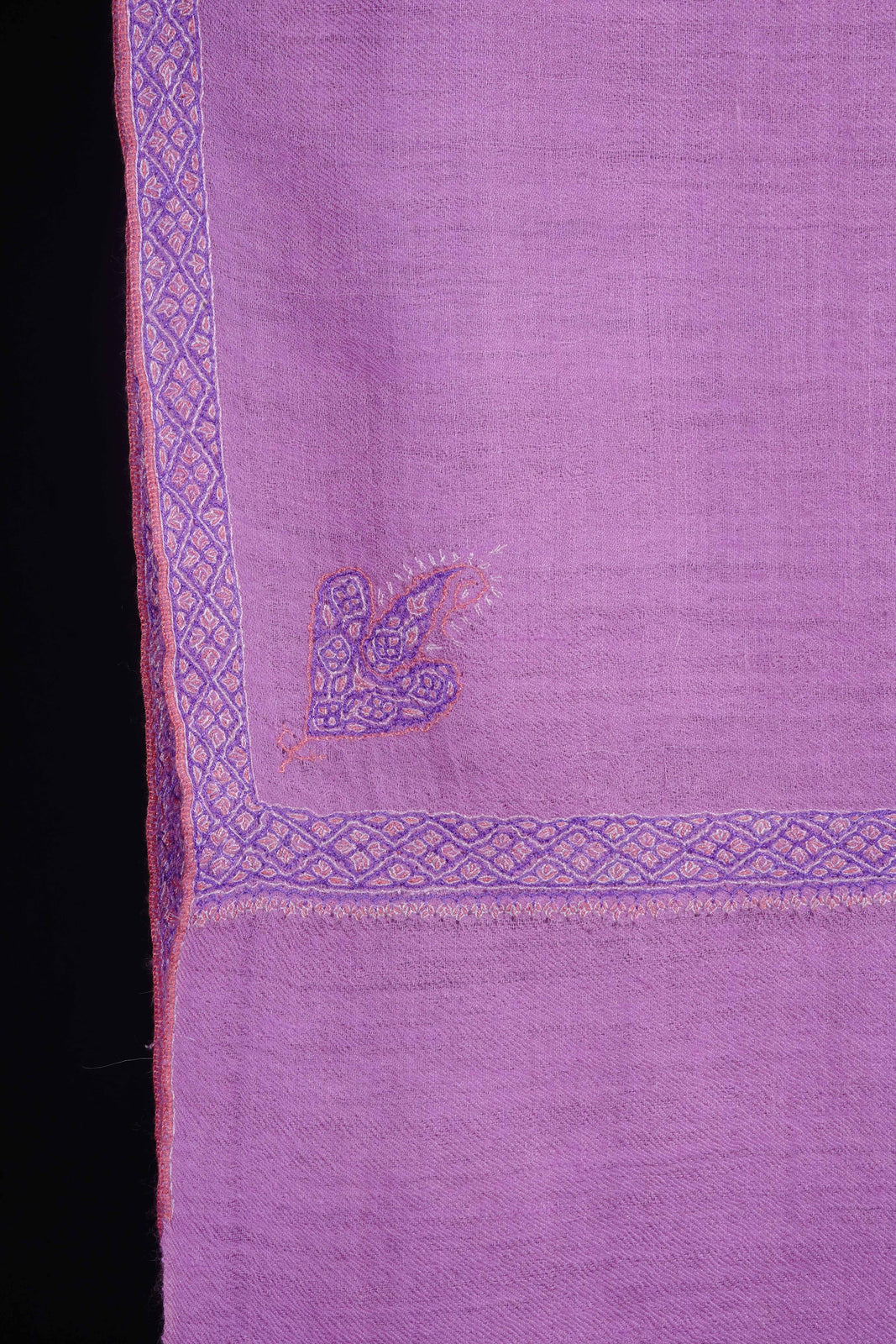 Orchid Purple Mauve Border Embroidery Cashmere Pashmina Scarf