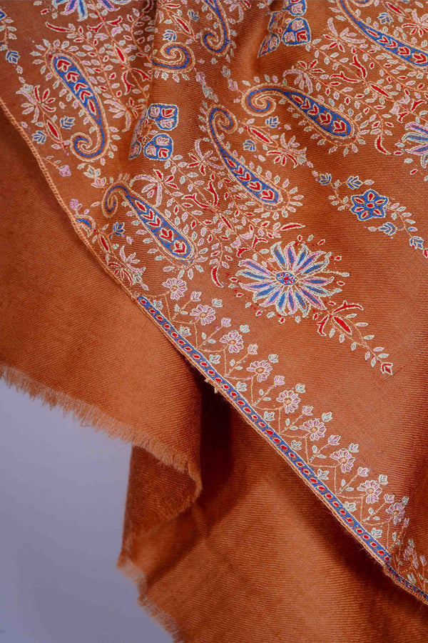 Ginger Base Border Embroidery Cashmere Pashmina Shawl