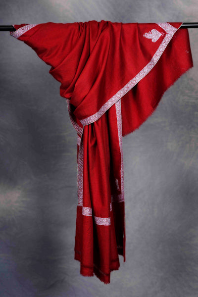 Red Base Border Embroidery Cashmere Pashmina Shawl