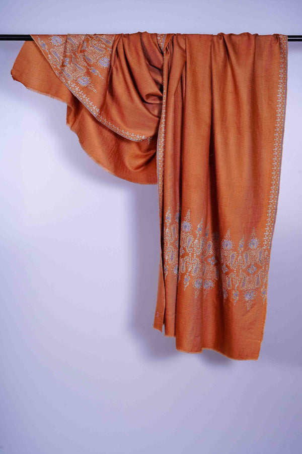 Ginger Base Border Embroidery Cashmere Pashmina Shawl