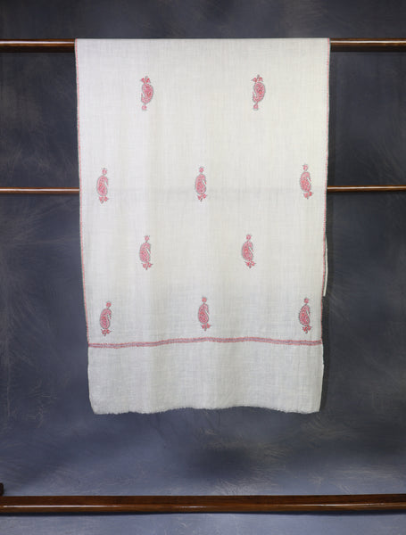 Ivory Base Buteh Embroidery Pashmina Cashmere Scarf