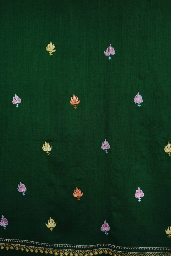 Green Base All-Over Buteh Merino Sozni Hand Embroidery Scarf
