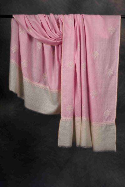 Pink Boteh Motif Embroidery Cashmere Pashmina Shawl