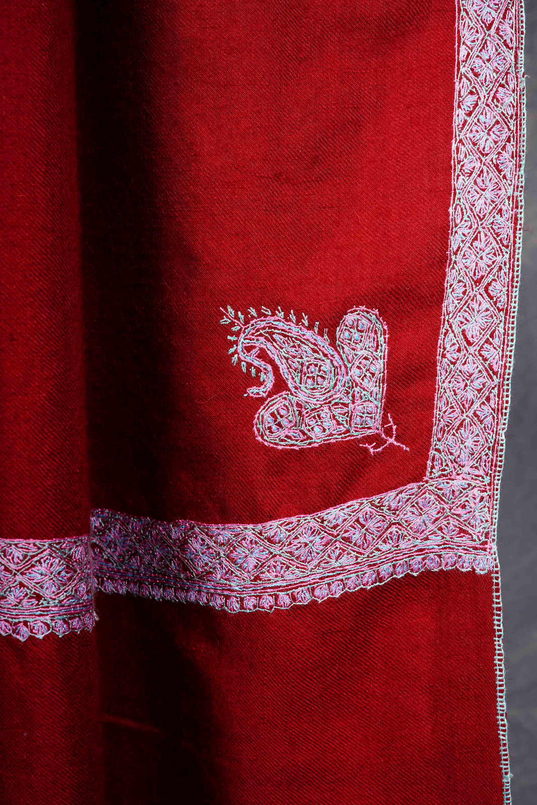 Red Base Border Embroidery Cashmere Pashmina Shawl